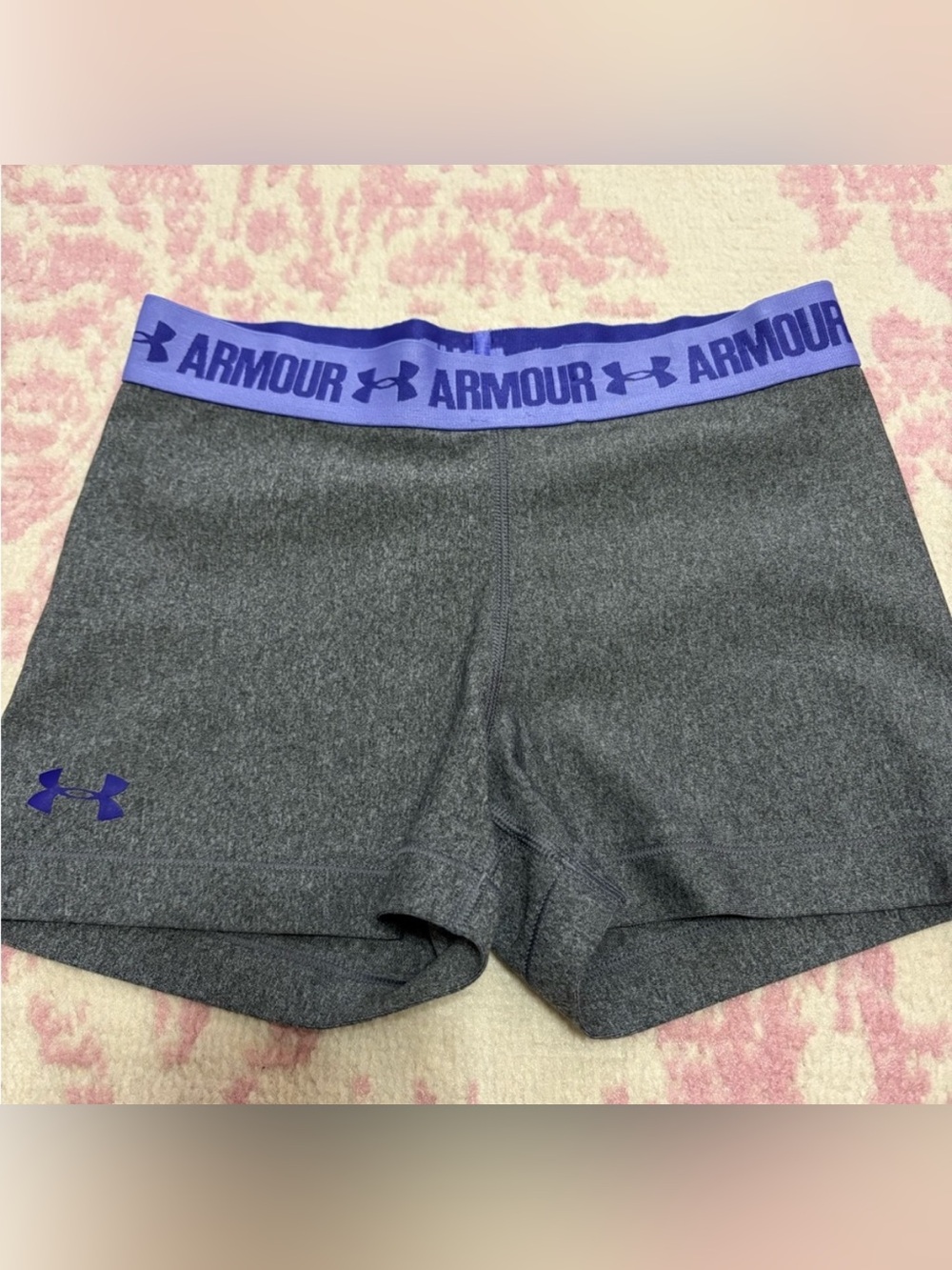Under Armour Women’s Gray Spandex Bike Shorts with Purple Branded Waistband